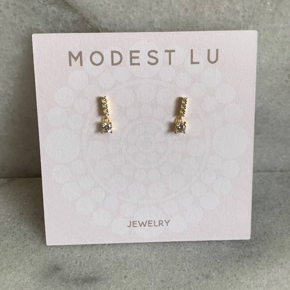 18K Gold Crystal Bar Mini Huggie Earrings